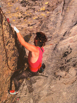 The thin crack of ILLUSIONS, East Face of Chiney Rock.  FA Dane Burns and Mark Colby 1981.