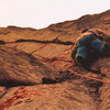 Max Dufford on thercrux pitch of Yahoody, 5.11b.  F/A Dane Burns and Darcy Droste, 1980.