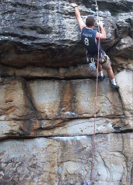 Rocky Mcdonald on the pinicky route 5.10d, Beauty Mountain,WV