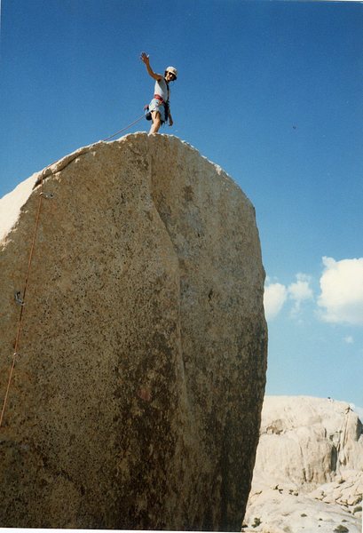 Me on the FFA of "Ballbearings Under Foot 5.10a".