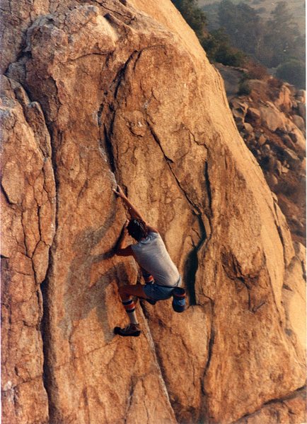 Me solo on Tissack on Half Dome boulder.