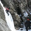 My first time climbing ice... hence the bad technique