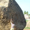 Krishna's Butterball . . . the locals have tried to pull this boulder down the slab before with elephants . . . they did not mind bouldering other than being worried I would get hurt.