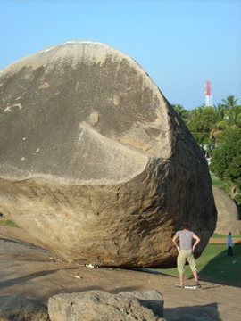 Contemplating the heat and the landing.  Krishna's Butterball . . . Mamallapuram, India.