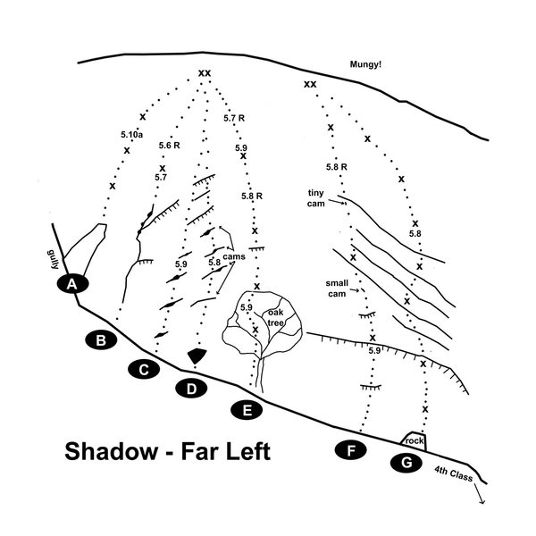 3 to Get Ready - 5.9R. Definitely not for the beginning 5.9 leader. See B&W topo for pro opportunities to supplement the 3 bolts. 