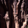 Scott Baxter leading on the 1st(?) ascent of East of Eden. J. Haisley photo