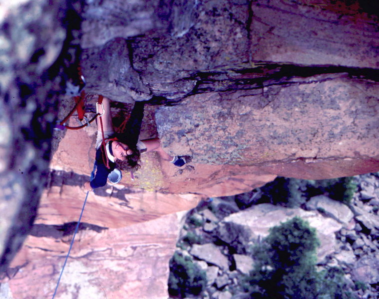 Dave Salisbury under the west overhang of the Maiden. Photo: Bob Horan collection.