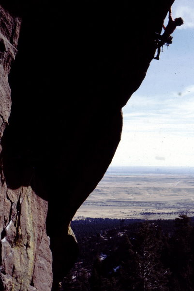 Bob Horan on an early attempt to free climb Space Time Inversion, circa 1980, which was later freed by Dale Goddard in 1985 and renamed The Five Year Plan.