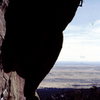 Bob Horan on an early attempt to free climb Space Time Inversion, circa 1980, which was later freed by Dale Goddard in 1985 and renamed The Five Year Plan.