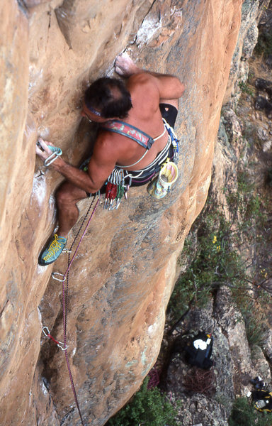 Probably the best on-sight of my career, Mt. Arapiles Australia. When Henry Barber Free climbed this route in the 70's, it was among the hardest free routes in that country. It is sustained 5.11