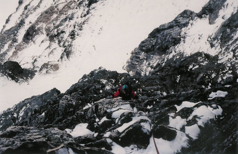 Nearing the top of the rock section in deteriorating conditions.