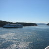 The eastbound ferry (Victoria to Vancouver), taken from the westbound ferry.  They cross in Active Passage, so named because the tidal flow in the passage creates strong currents and whirlpools.