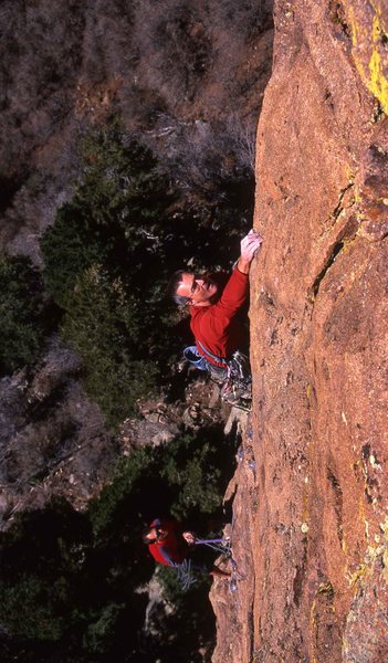 Bryan Pletta on-sighting the second ascent of the second pitch