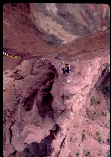 Steve Mestdagh on 8th pitch of The Finger of Fate. Photo: Bob Horan Collection.