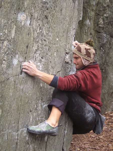 Getting intimate with the rock while executing the scrumpet move.