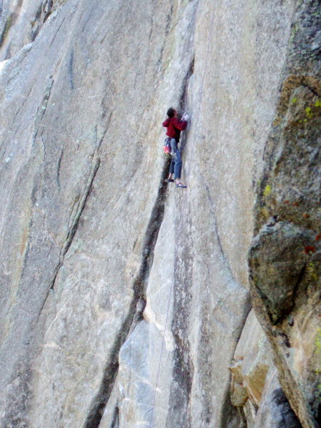 The second, crux pitch of China Doll.<br>
<br>
Photo: Bob Horan Collection.