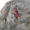 Euan at the crux of Masterlock (V2), Mt. Rubidoux