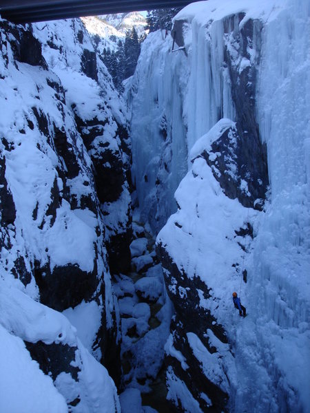 Looking south from the first brige. Can you see the climber?