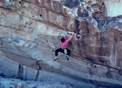 Bob Horan bouldering at Hueco on Obscured By Clouds.