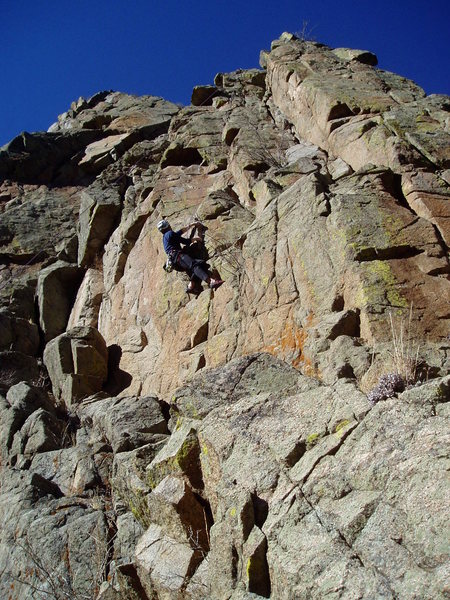 Laying off the corner at the crux.