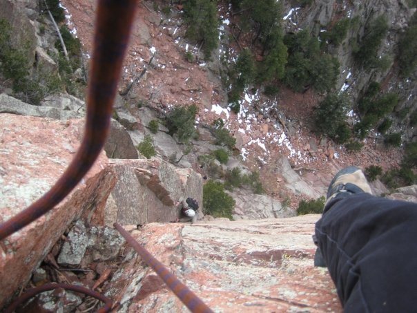 Right before the lieback/roof crux on this awesome climb.