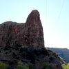 The power line buttress from the car park