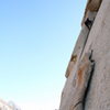 Mary Devore on the FA of Our Little Secret (5.11b), Pine Creek. 