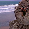 Bouldering at Mickey's Beach, photo: Bob Horan Collection.