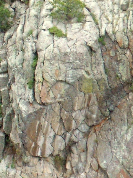 Looking down on La Lune's overhanging crack system.