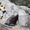 BH on FA of Natural Mystic V5, Inaugral Boulders, Dream Canyon.