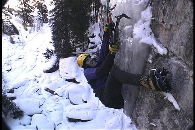 Ryan Nelson exiting the roof to the verglas finish (crux).