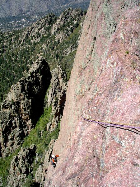 Isaac T. climbing the crux pitch on Warple Moople