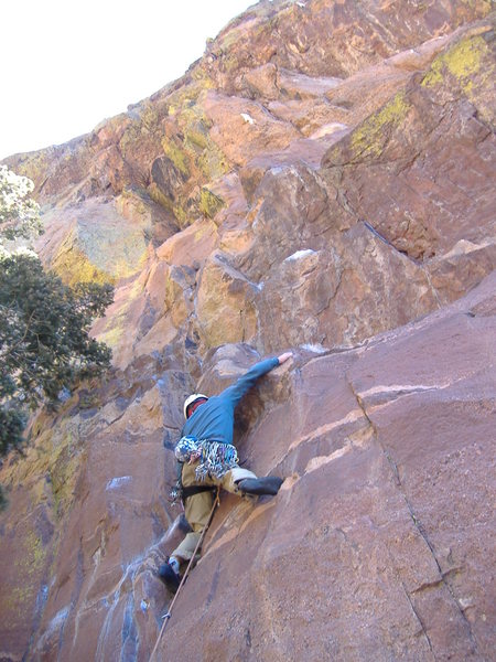 After the crux on the Yellow Spur Direct Start.  Although it still wanders a bit, this is a much more logical way to do the climb than the 5.8 start.