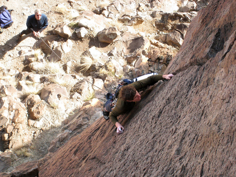 The Trug Jr. on lead with The Trug Sr. on belay duty. 