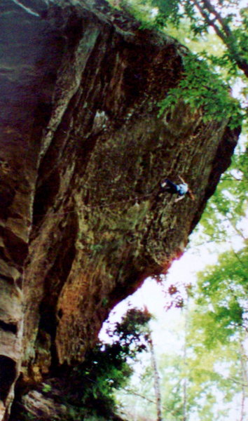 Katie Brown on the severe overhang, photo: Bob Horan