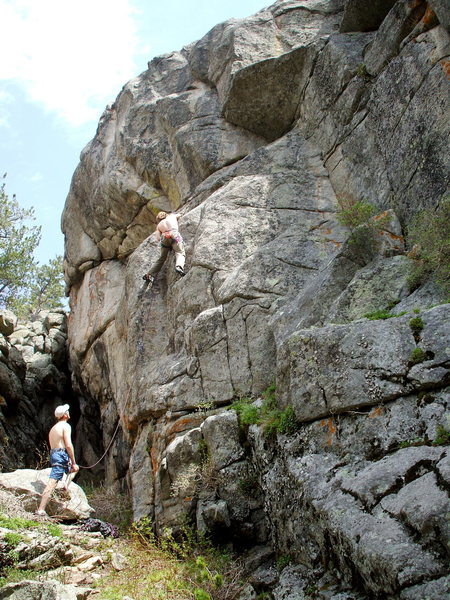 Bruce Miller on Sinopia 5.13a, Frisky Cliff.<br>
<br>
Photo: Bob Horan.