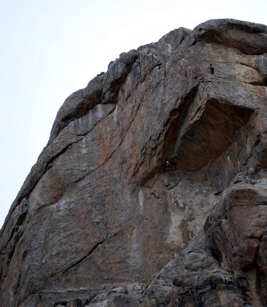 Bill Sherman cleaning P2, while I hang out at the P2 belay.