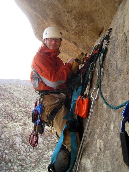 Bill Sherman at the P1 hanging belay