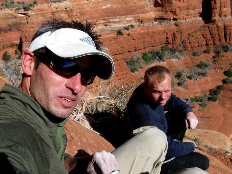 Kev and I at the third belay on Flip Wilson, Courthouse Butte, AZ