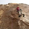 Will at the 2nd bolt on Mauna Loa (5.9), Joshua Tree NP