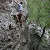 Uknown climber on one of the Stumbling block routes. I believe this is Guerilla Drilla.