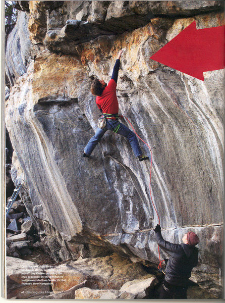 Jay Knower climbing Bottom Feeder (5.13), picture featured in Climbing Magazine.