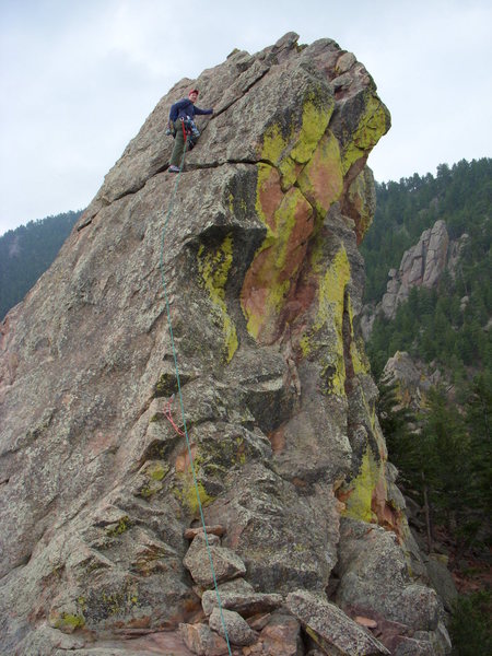 Mike on False Summit of 1st Flatiron Direct East Route.