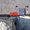 Fritz bearing down on the Mugu boulder.