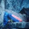 The "Better Bivy" on top of pitch 7, during the 2nd ascent, 1979.