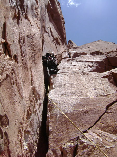 Tom leading crux pitch of Kor Ingalls Rt.