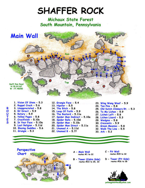 Overview of the Shaffer Rocks climbing area.<br>
<br>
Photo Credit: Jae Bennett (yellowgekohikes@yahoo.com)