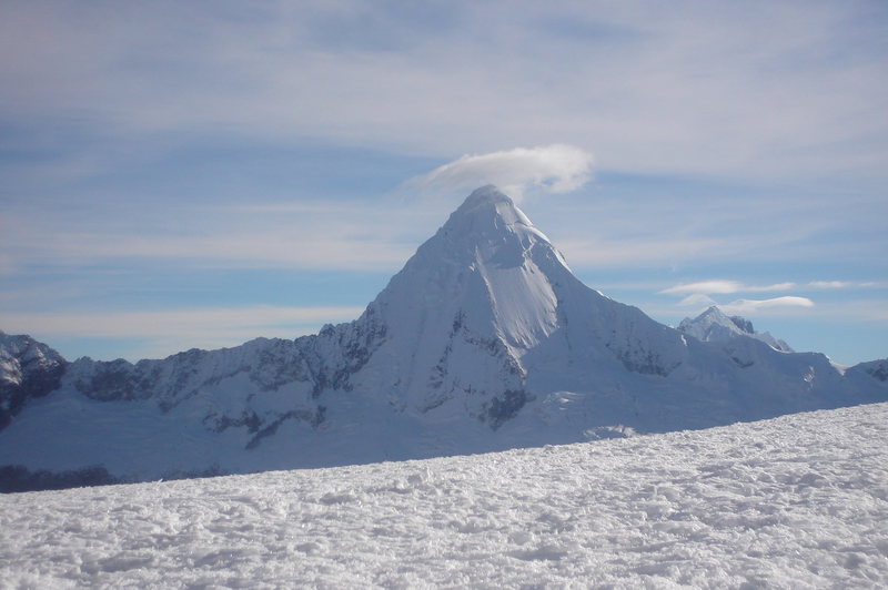 Artesonraju as seen from the saddle at the start of the ridge.