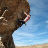 Nearing the crux of Psyche (V4), Joshua Tree NP