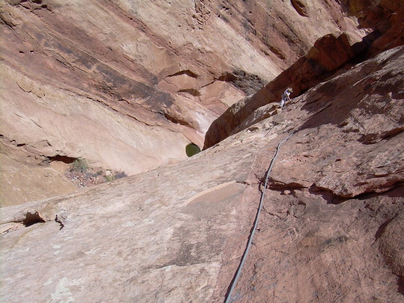 Looking back down the crux pitch